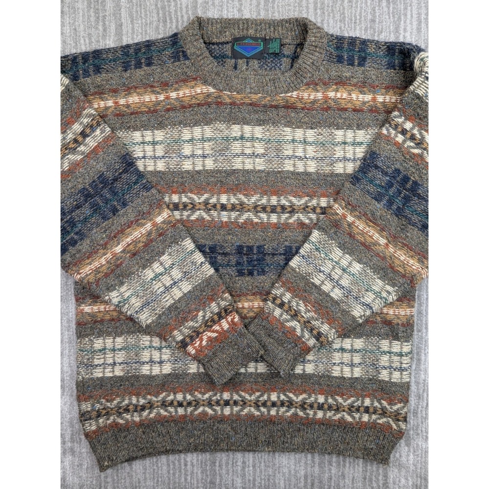 Vintage 90s Etchings Grandpa Knit Sweater Wool Blend Multicolor Geometric Mens L